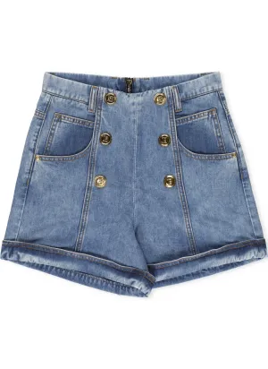 Balmain Kids Buttoned Denim Shorts