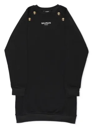 Balmain Kids Buttoned Logo Print Dress