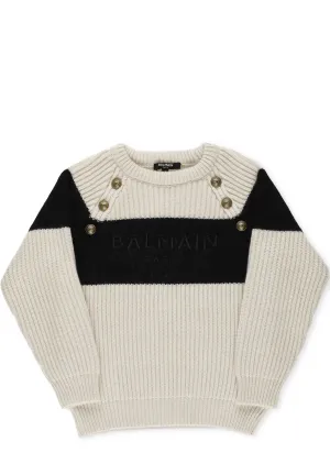Balmain Kids Buttoned Rib-Knit Jumper