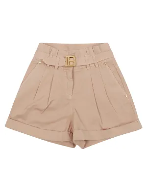 Balmain Kids Logo Buckle Belted Denim Shorts