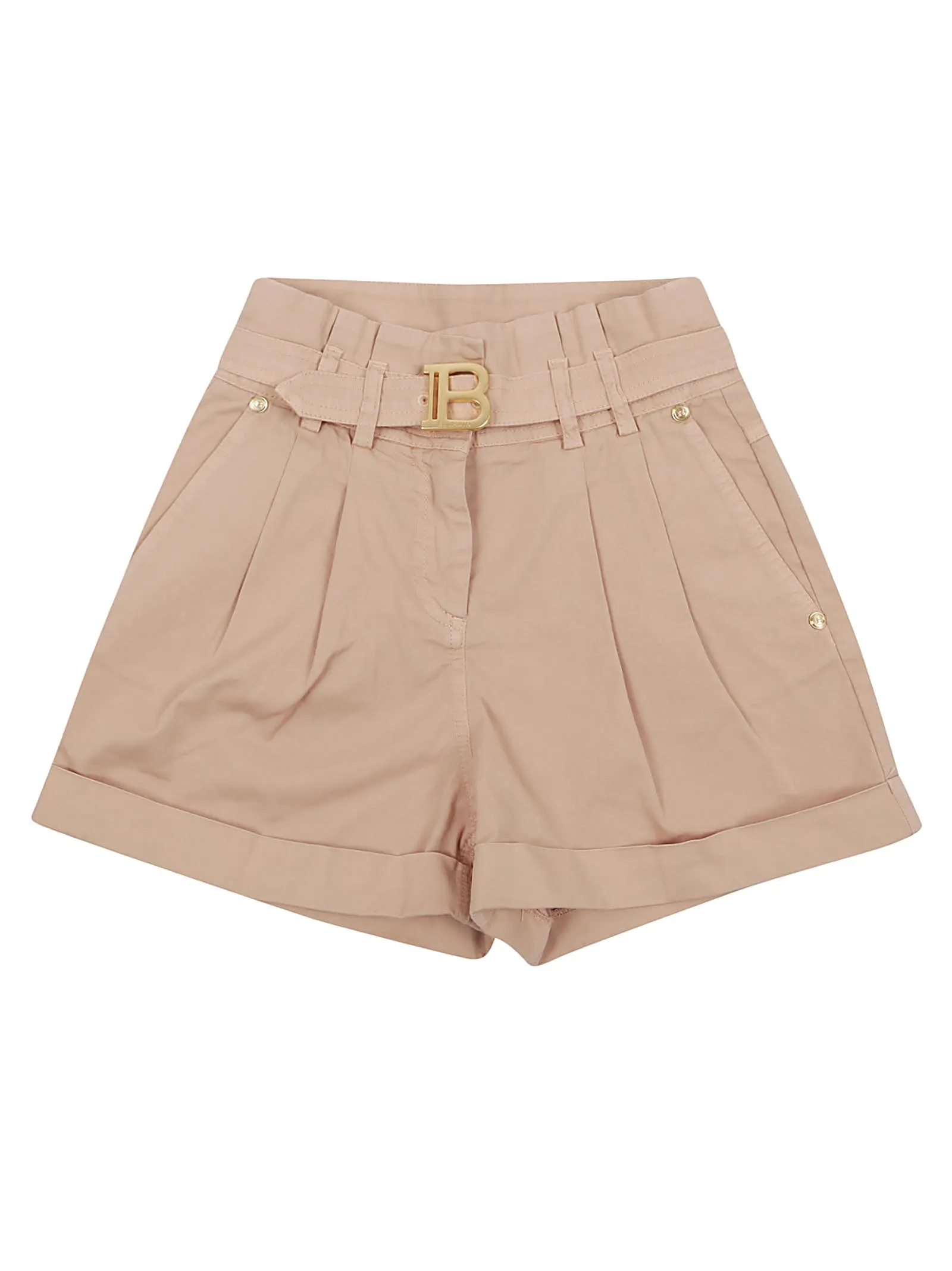 Balmain Kids Logo Buckle Belted Denim Shorts