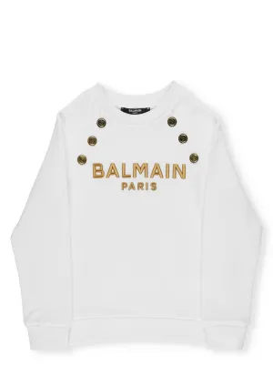 Balmain Kids Logo Embroidered Button Detail Sweatshirt
