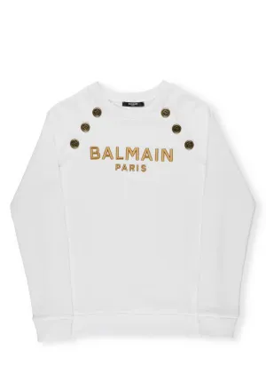 Balmain Kids Logo Embroidered Button Detail Sweatshirt