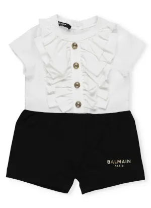 Balmain Kids Ruffle Detail Two-Tone Playsuit