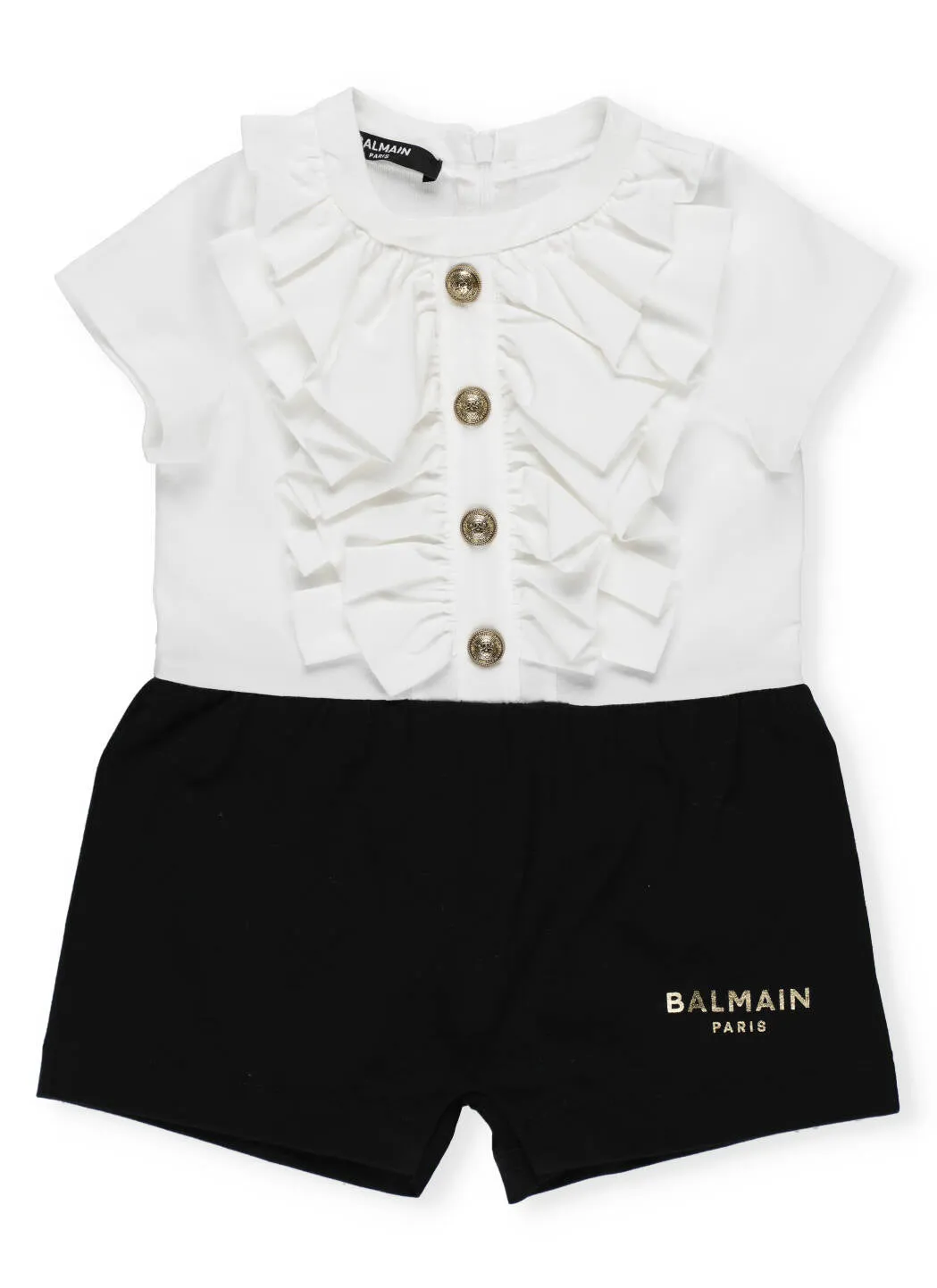 Balmain Kids Ruffle Detail Two-Tone Playsuit