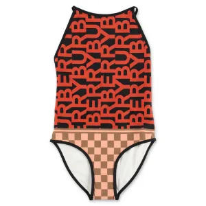 Burberry Kids Logo Monogram Crossover Strap Swimsuit