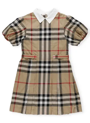 Burberry Kids Puff Sleeve Check Print Dress