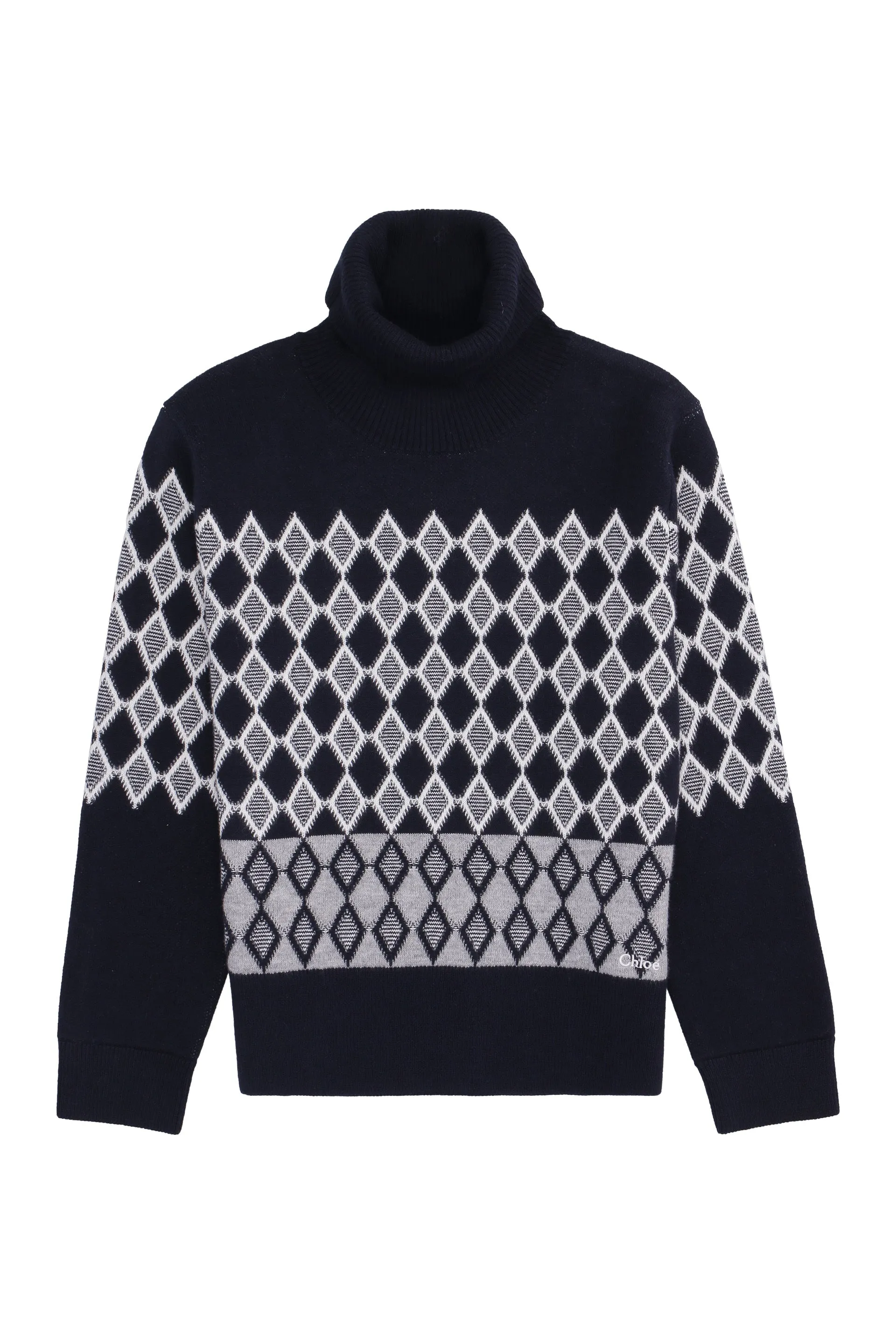 Chlo Kids Diamond Knit Turtleneck Jumper