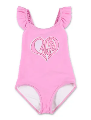 Chlo Kids Hearty Logo Printed One Piece Swimsuit