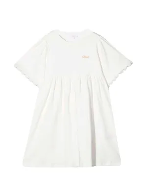 Chlo Kids Logo Embroidered Flared Dress
