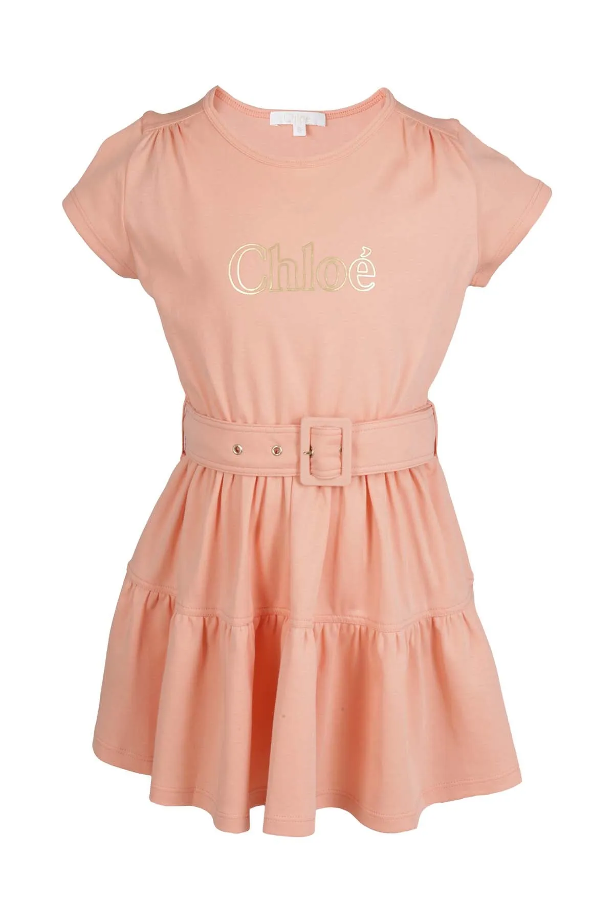 Chlo Kids Logo Printed Belted Waist Dress