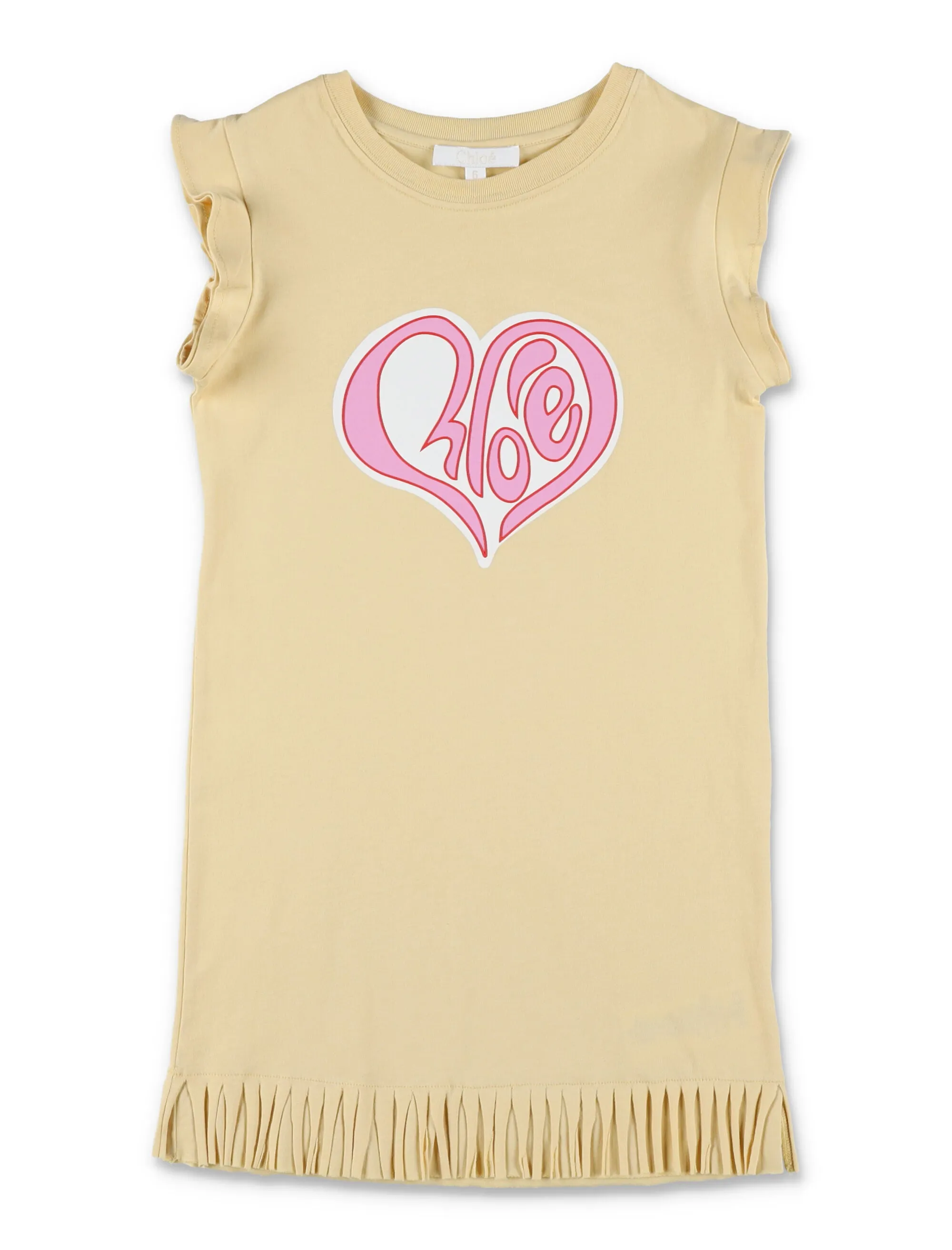 Chlo Kids Logo Printed Fringed Edge Dress