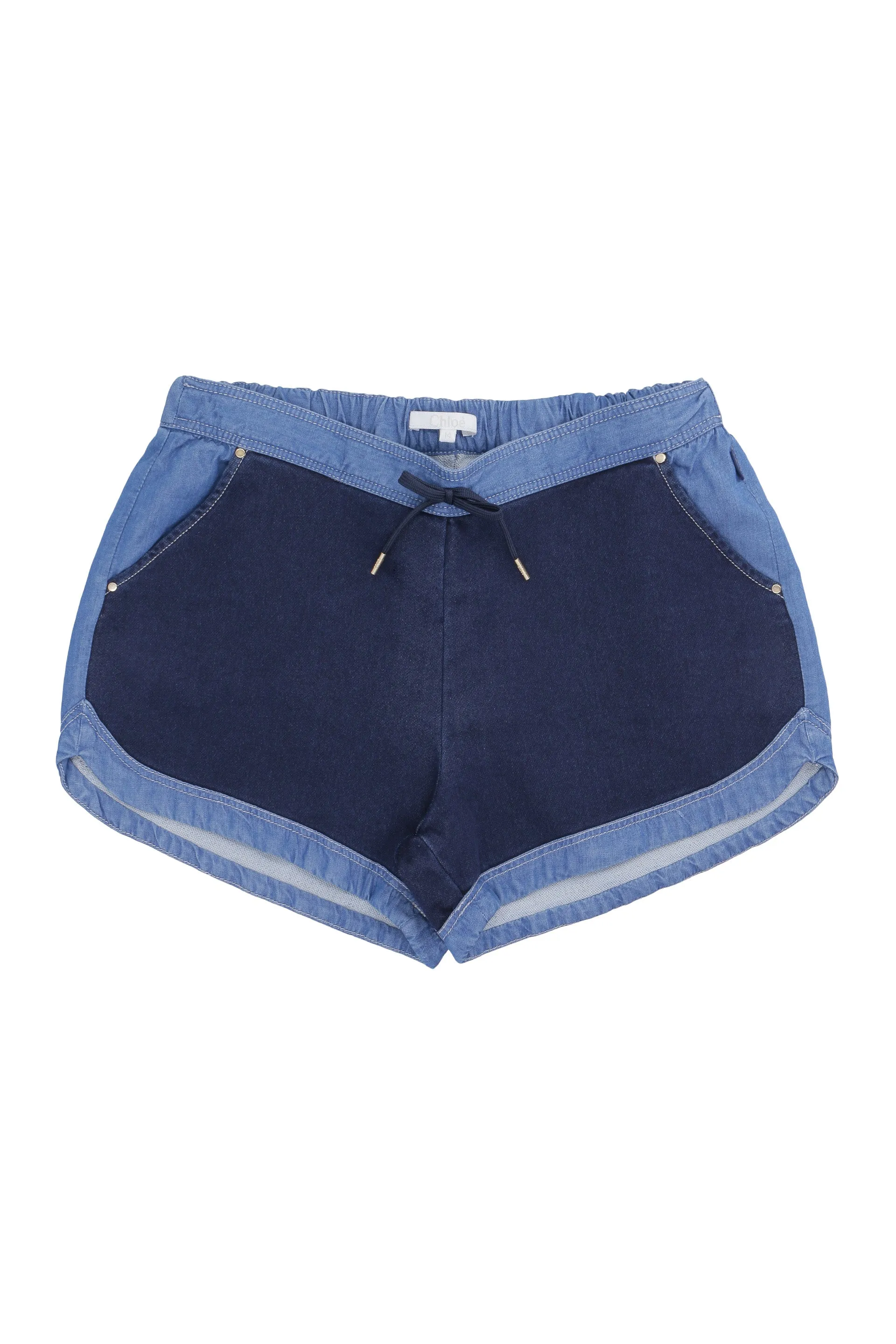Chlo Kids Two-Tone Drawstring Denim Shorts