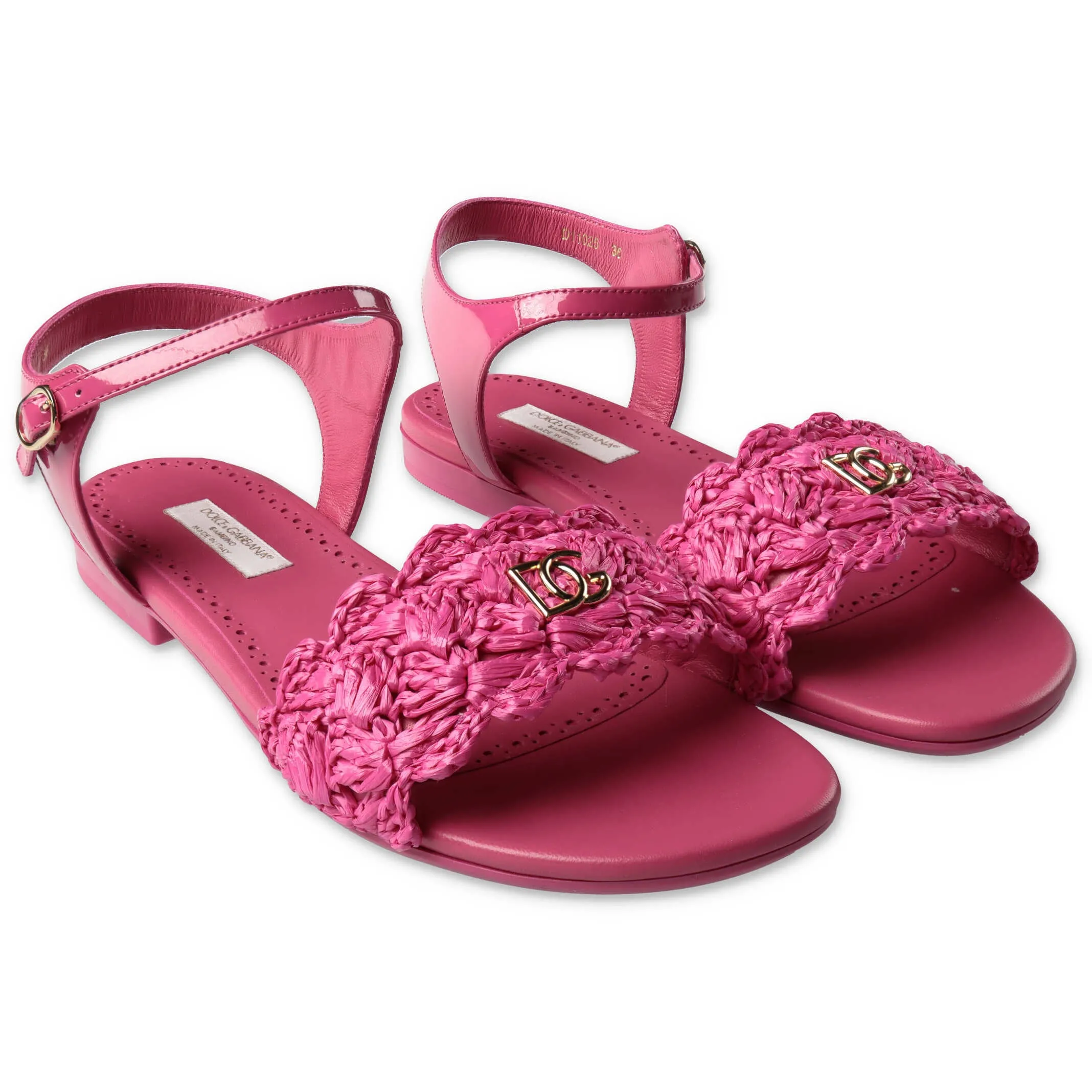 Dolce & Gabbana Kids Woven Raffia Ankle Strap Sandals