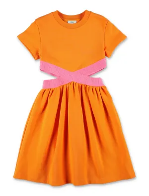 Fendi Kids FF Logo Embossed Strap Crewneck Dress