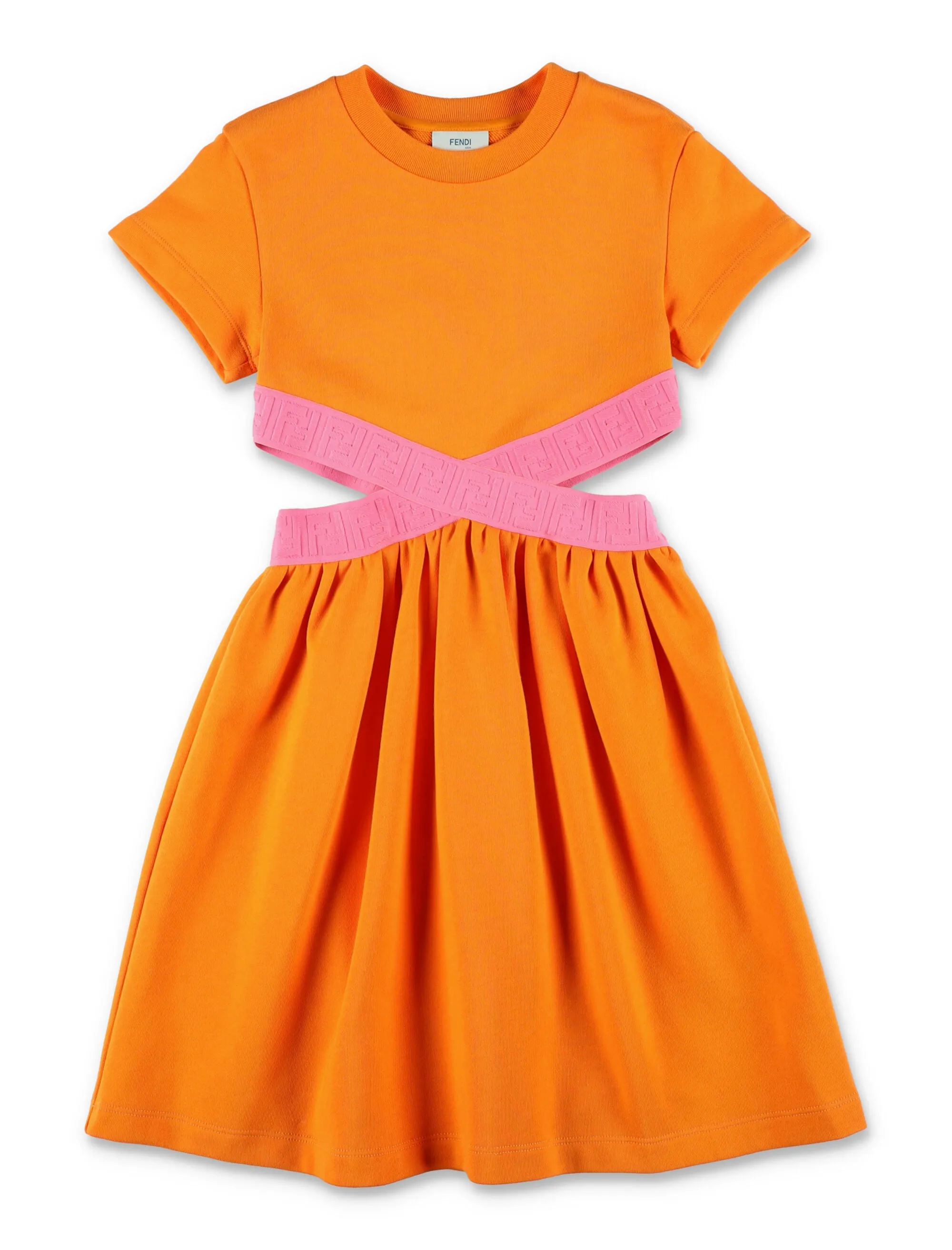 Fendi Kids FF Logo Embossed Strap Crewneck Dress