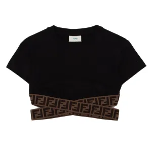 Fendi Kids FF Logo Tape Cropped T-Shirt