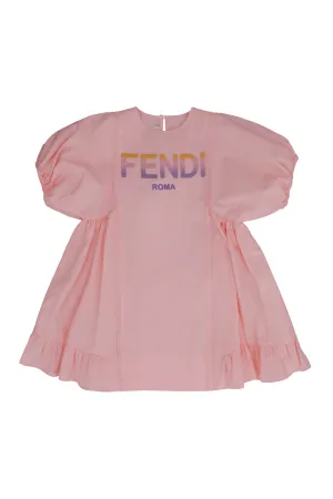 Fendi Kids Logo Detailed Balloon Sleeved Dress