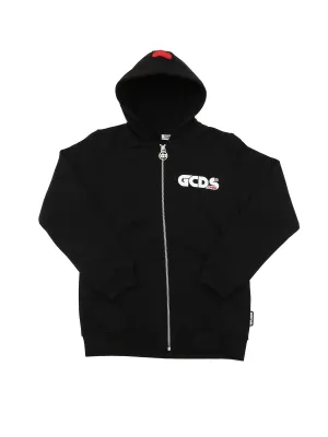 GCDS Kids Logo Printed Zip-Up Hoodie