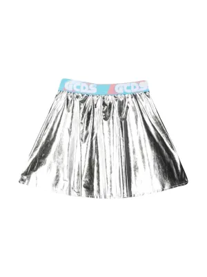 GCDS Kids Logo Waistband Metallic Skirt