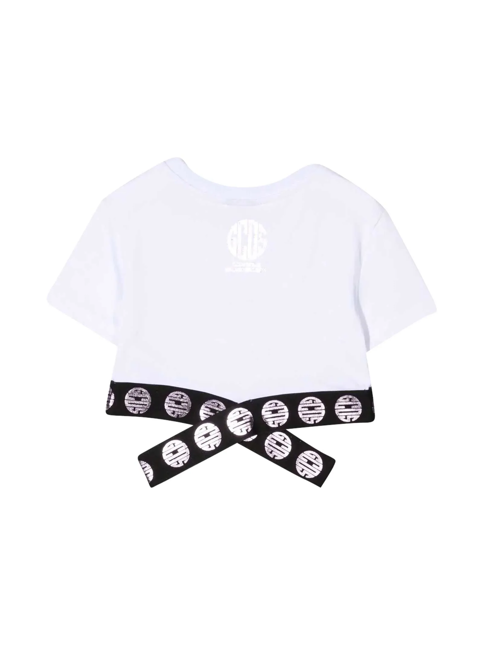GCDS Kids Metallic Logo Printed Cropped T-Shirt