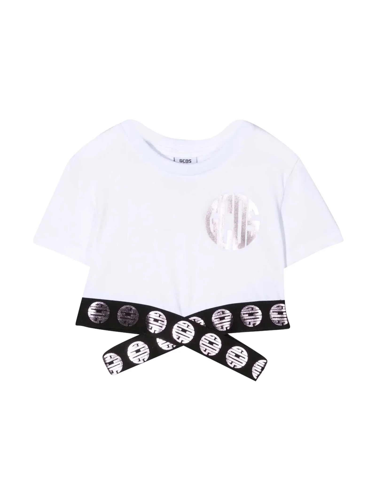 GCDS Kids Metallic Logo Printed Cropped T-Shirt