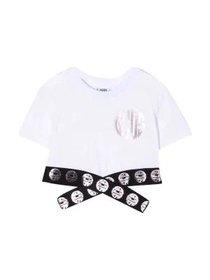 GCDS Kids Metallic Logo Printed Cropped T-Shirt