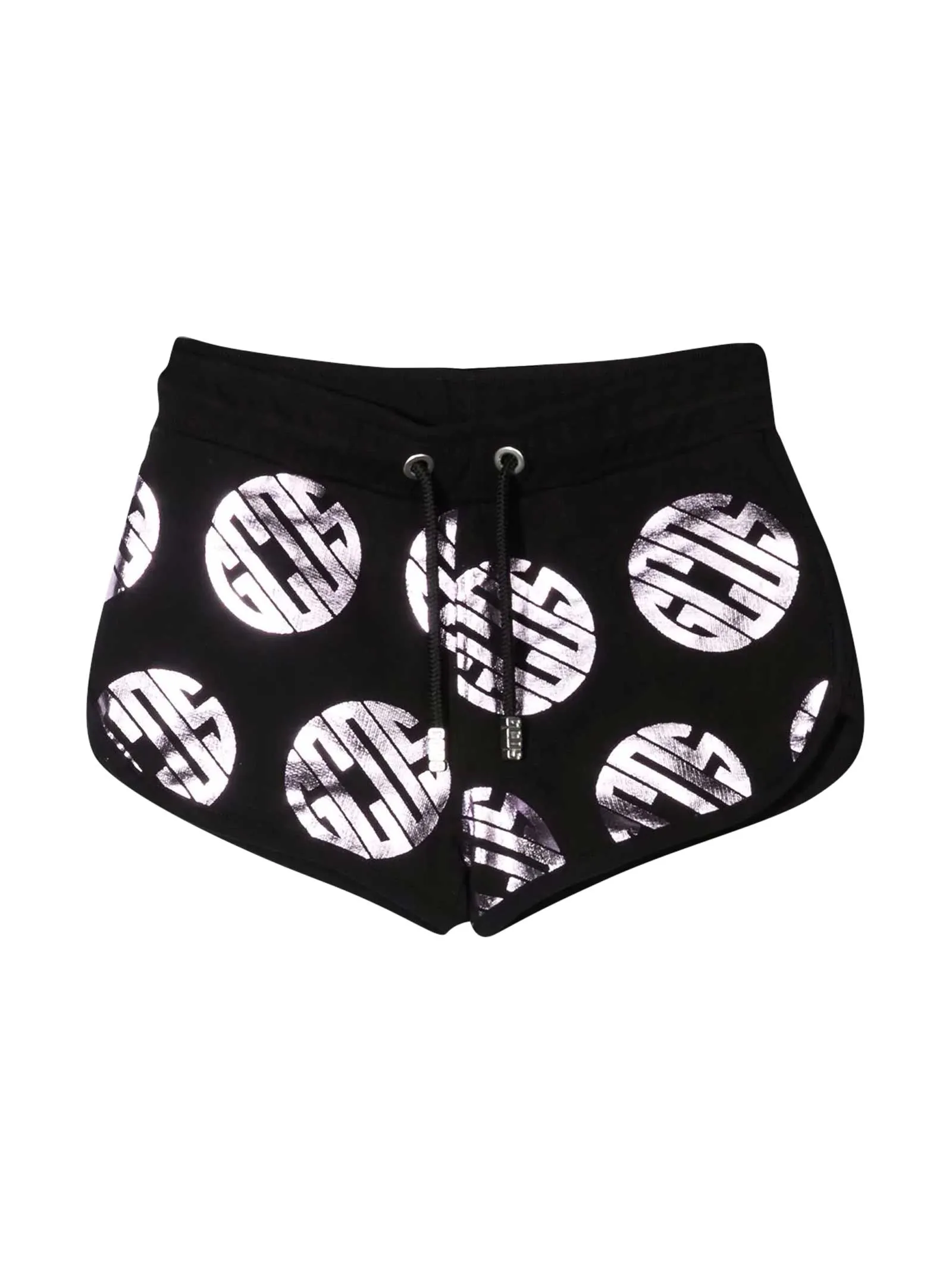 GCDS Kids Metallic Logo Printed Drawstring Shorts