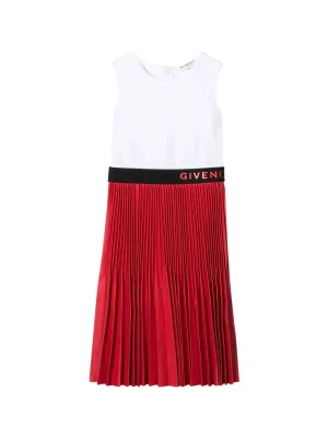 Givenchy Kids Logo Trim Pleated Midi Dress