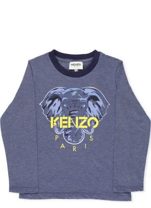 Kenzo Kids Elephant Logo Printed Long-Sleeve T-Shirt