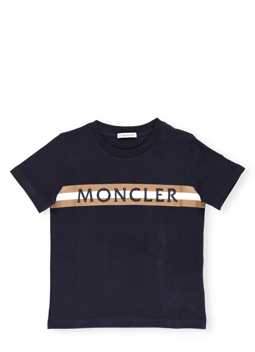 Moncler Enfant Logo Embroidered Stripe T-Shirt