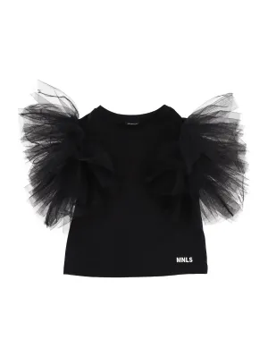 Monnalisa Ruffled Tulle Sleeve T-Shirt