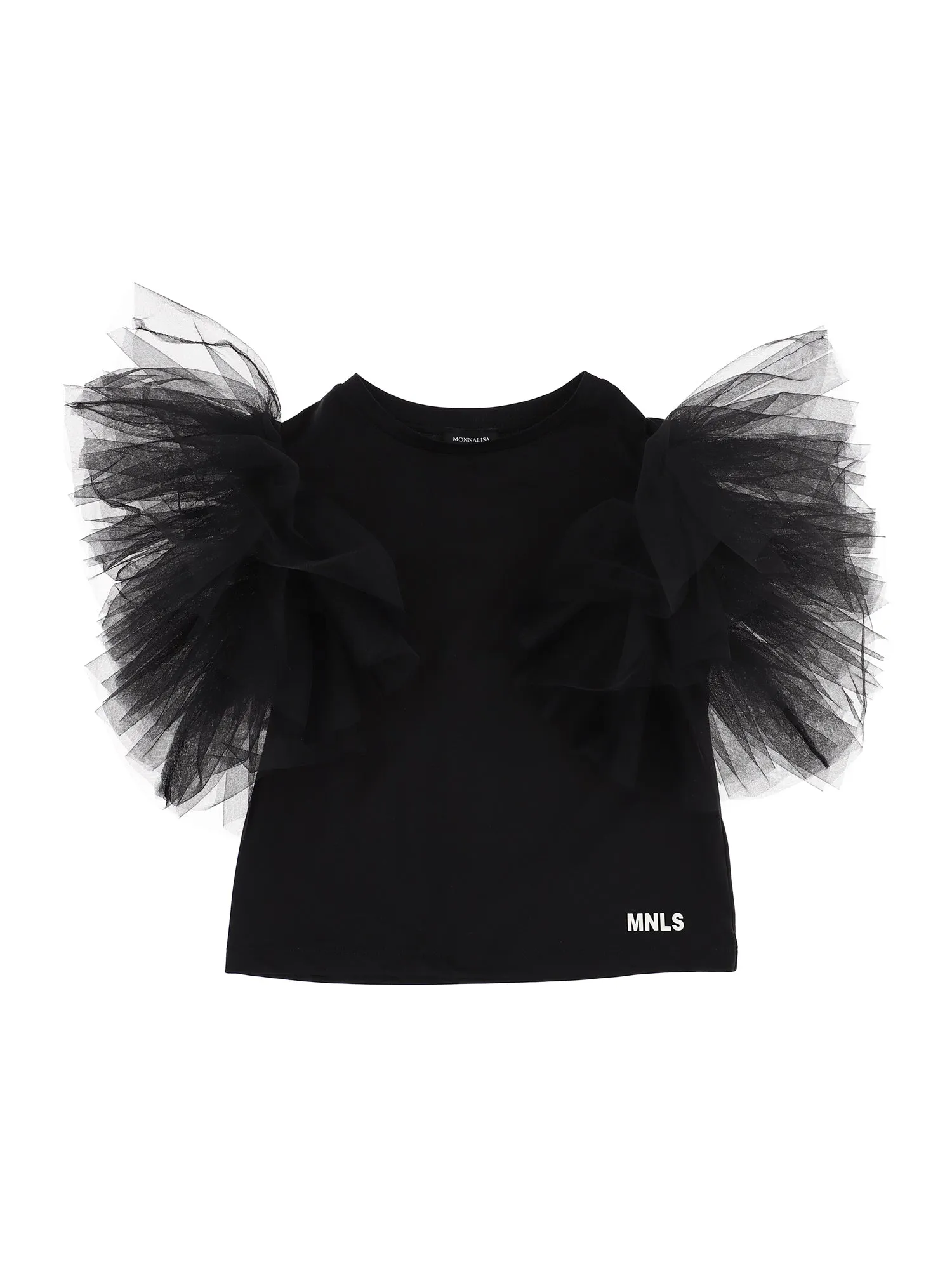 Monnalisa Ruffled Tulle Sleeve T-Shirt