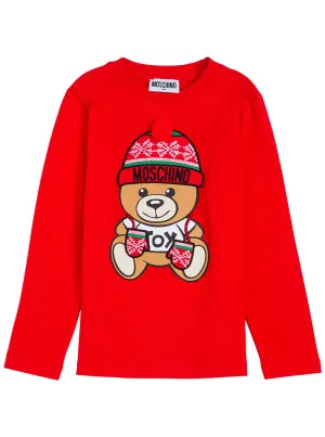 Moschino Kids Holiday Teddy Bear Long-Sleeve T-Shirt