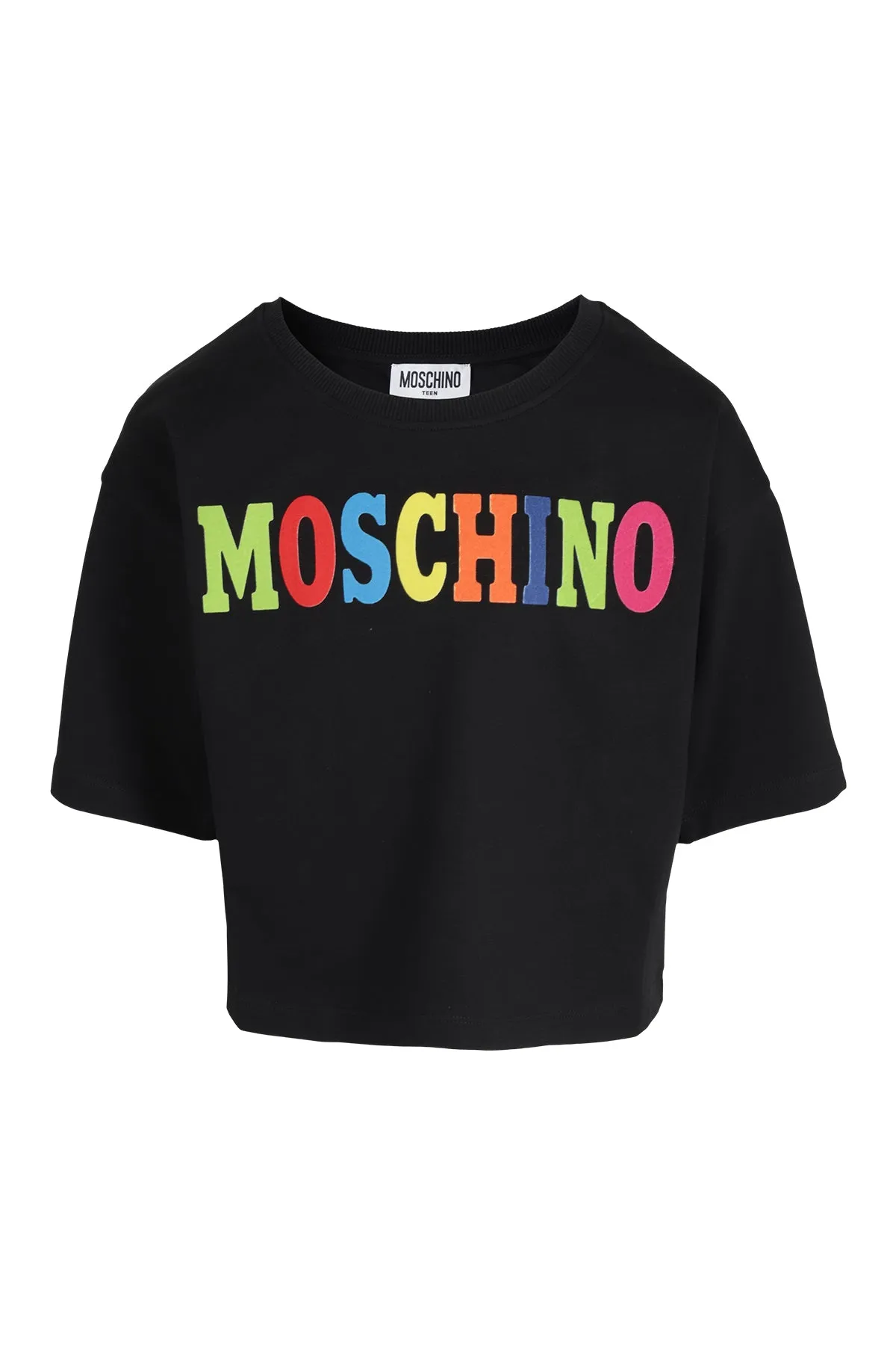 Moschino Kids Logo Printed Crewneck Cropped T-Shirt