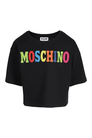 Moschino Kids Logo Printed Crewneck Cropped T-Shirt