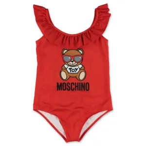 Moschino Kids Teddy Bear Logo Printed Ruffled Swimsuit