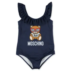 Moschino Kids Teddy Bear Logo Printed Ruffled Swimsuit