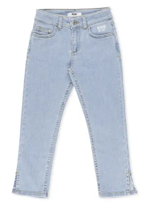 MSGM Kids Logo Glittered Straight Leg Jeans