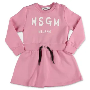 MSGM Kids Logo Print Drawstring Waist Dress