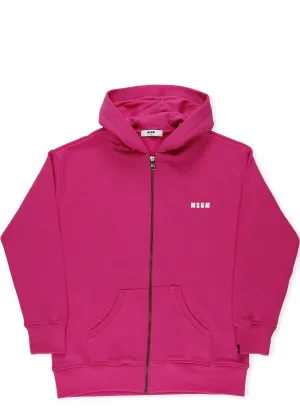 MSGM Kids Logo Print Zipped Hoodie