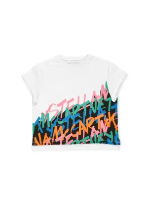 Stella McCartney Kids Graffiti Logo Printed Crewneck T-Shirt