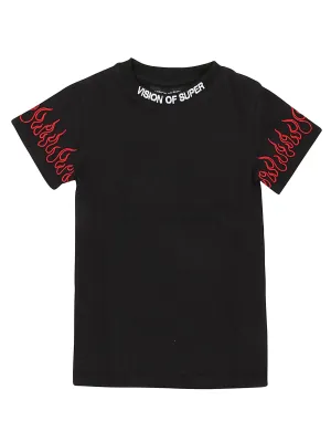 Vision Of Super Kids Flame Embroidered T-Shirt